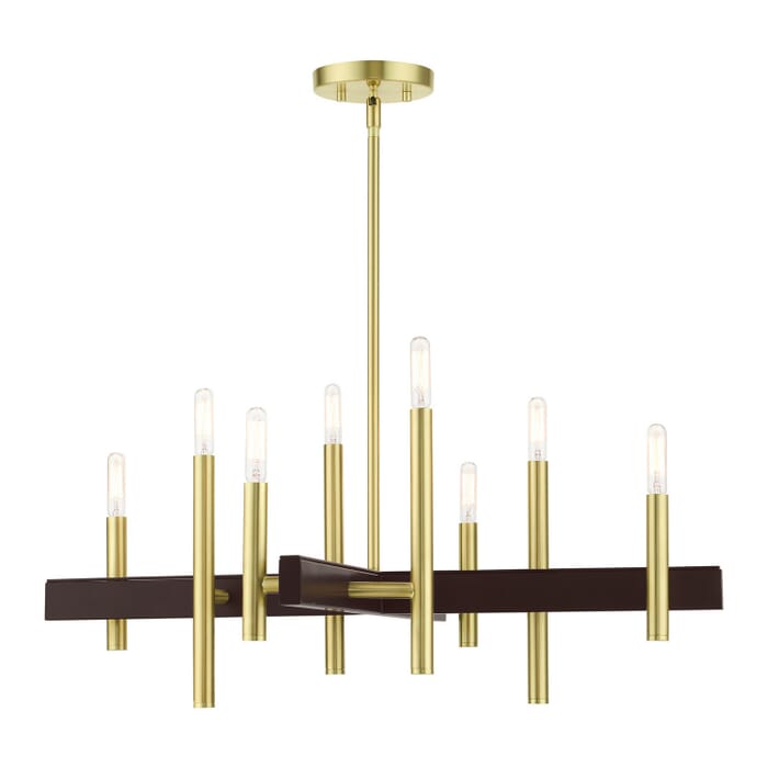 Denmark 8-Light Chandelier in Satin Brass w with Bronzes Denmark 8-Light Chandelier in Satin Brass w with Bronzes