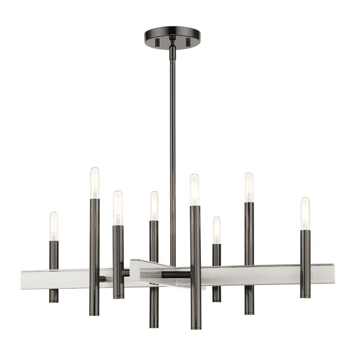 Denmark 8-Light Chandelier in Black Chrome w with Brushed Nickels Denmark 8-Light Chandelier in Black Chrome w with Brushed Nickels