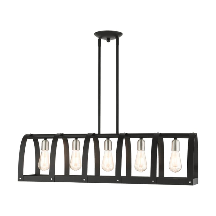 Stoneridge 5-Light Linear Chandelier in Textured Black w with Brushed Nickels Stoneridge 5-Light Linear Chandelier in Textured Black w with Brushed Nickels