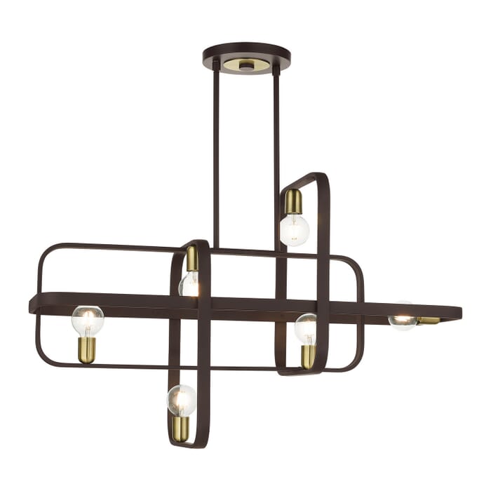 Bergamo 6-Light Linear Chandelier in Bronze w with Antique Brasss Bergamo 6-Light Linear Chandelier in Bronze w with Antique Brasss