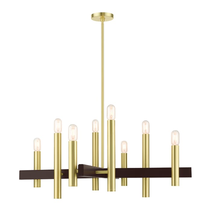 Helsinki 8-Light Chandelier in Satin Brass w with Bronzes Helsinki 8-Light Chandelier in Satin Brass w with Bronzes
