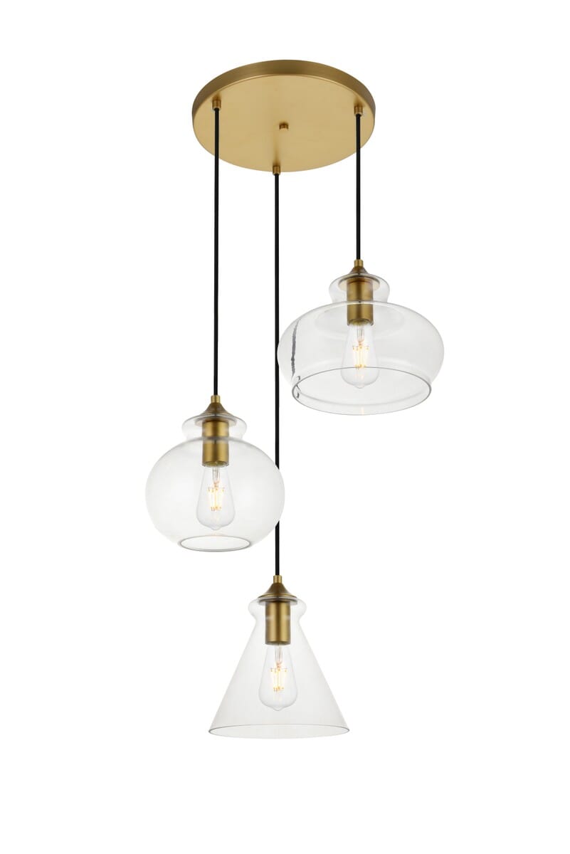 DESTRY 3-Light Pendant in Brass