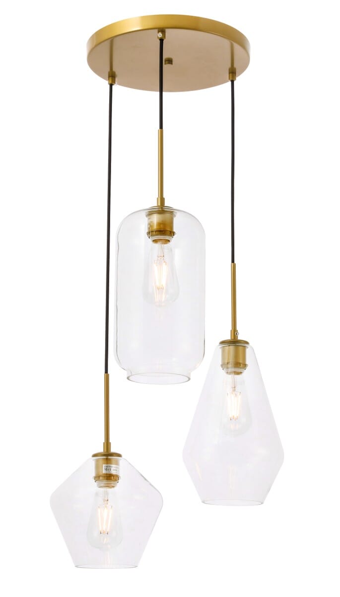Gene 3-Light Pendant in Brass