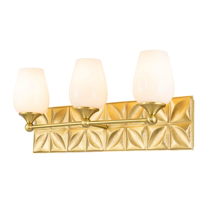Epsilon 3-Light Bathroom Vanity Light in Aged Brass Epsilon 3-Light Bathroom Vanity Light in Aged Brass