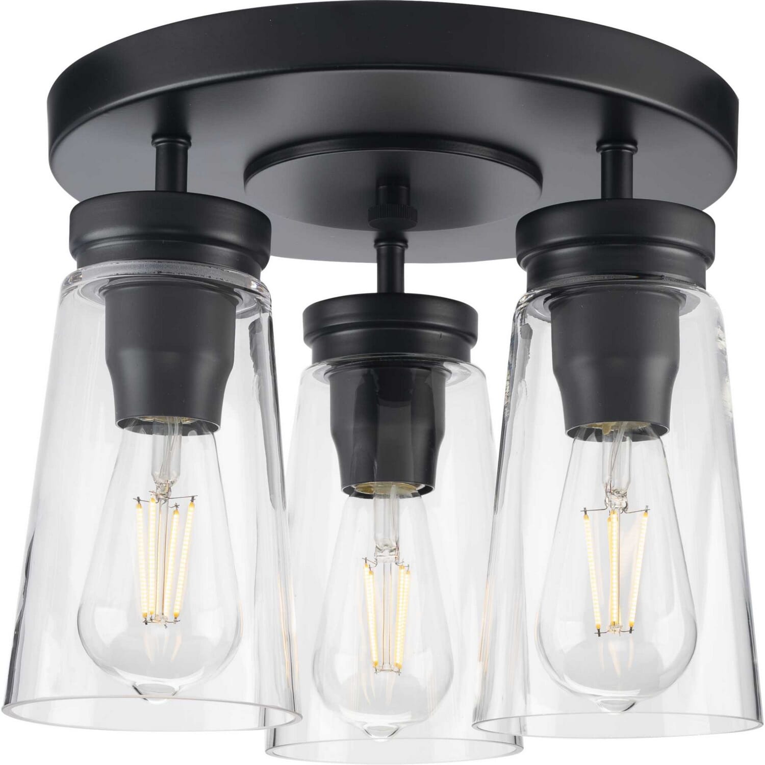 Matte Black Three Light Flush Mount from the Stockbrace Collection