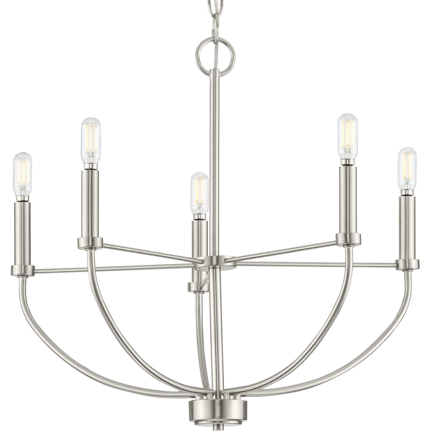 Brushed Nickel Five Light Chandelier from the Leyden Collection