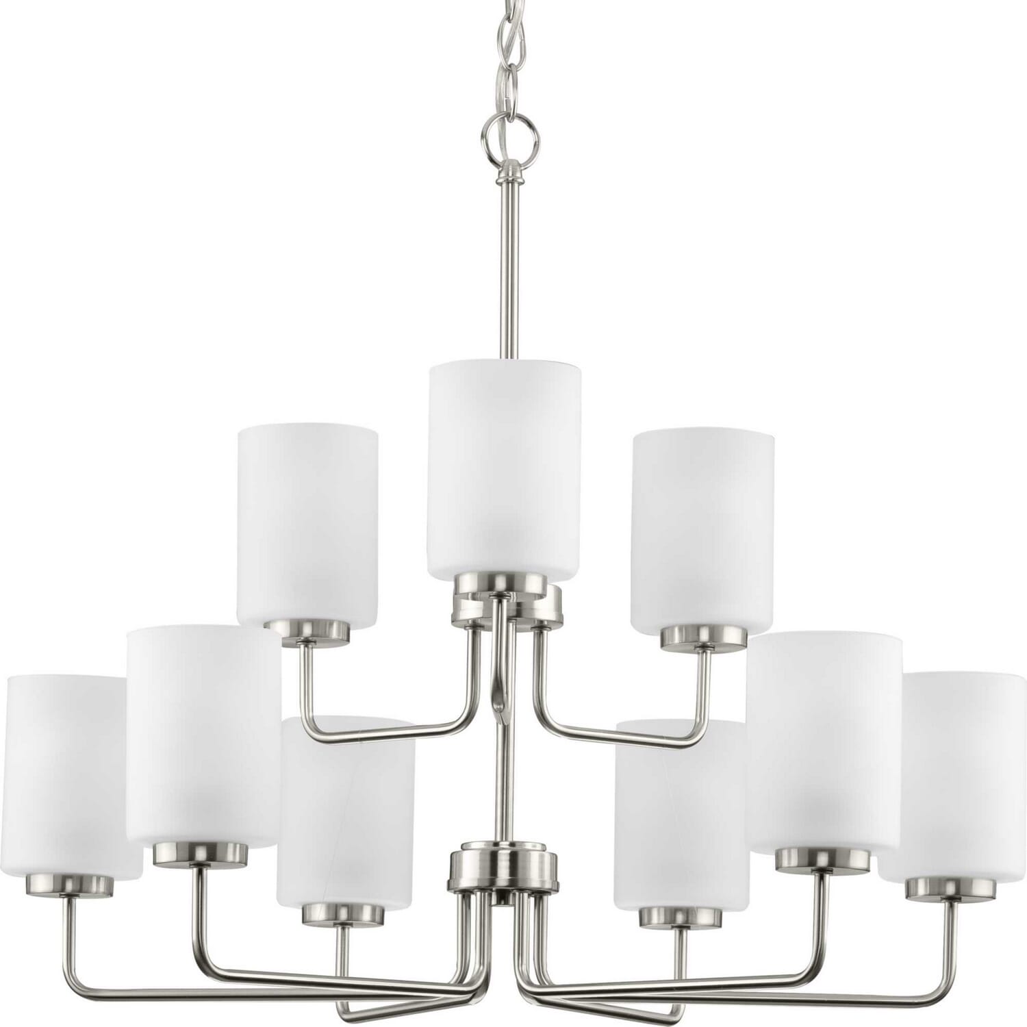 Brushed Nickel Nine Light Chandelier from the Merry Collection