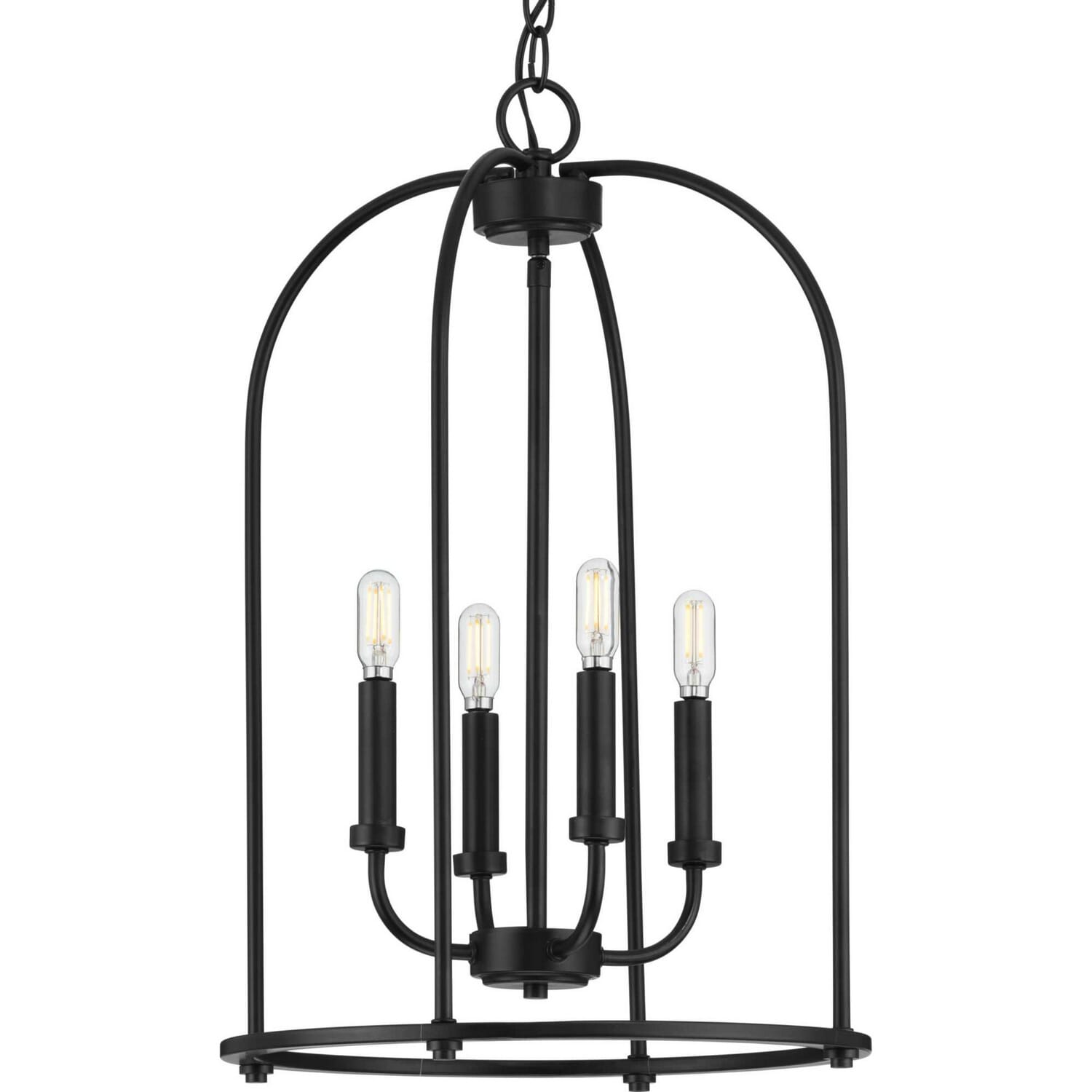 Matte Black Four Light Foyer Pendant from the Leyden Collection