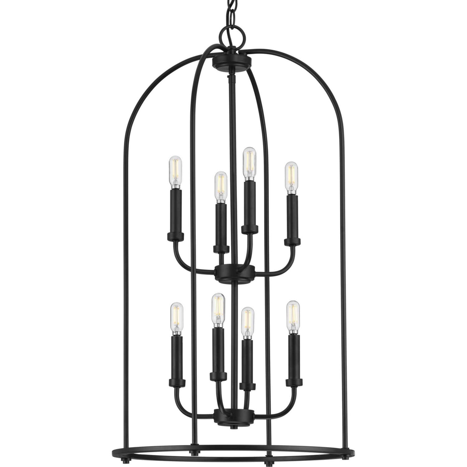 Matte Black Eight Light Foyer Pendant from the Leyden Collection