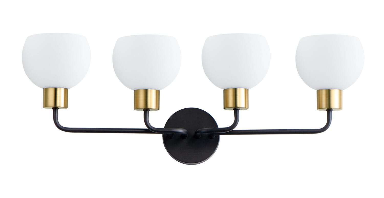 Coraline 4-Light Bathroom Vanity Light in Bronze with Satin Brass