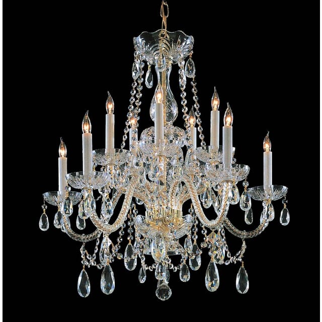 Traditional Hand Cut Crystal 10-Light Chandelier in Polished Brass