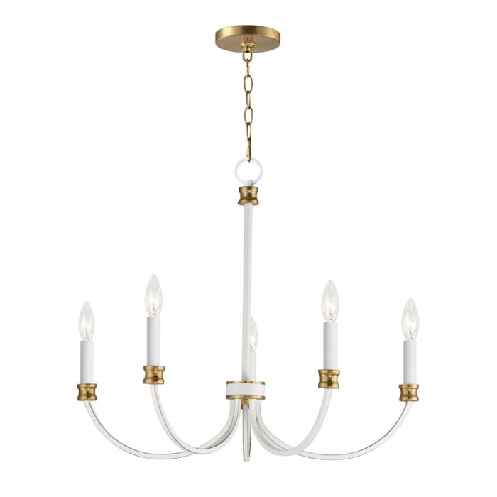 Charlton 5-Light Chandelier in Weathered White with Gold Leaf Charlton 5-Light Chandelier in Weathered White with Gold Leaf