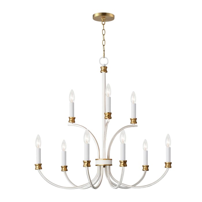 Charlton 8-Light Chandelier in Weathered White with Gold Leaf Charlton 8-Light Chandelier in Weathered White with Gold Leaf
