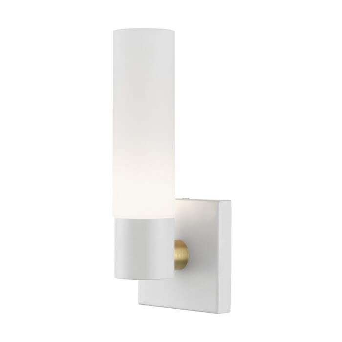 Aero 1-Light Wall Sconce in Textured White w with Antique Brass Aero 1-Light Wall Sconce in Textured White w with Antique Brass