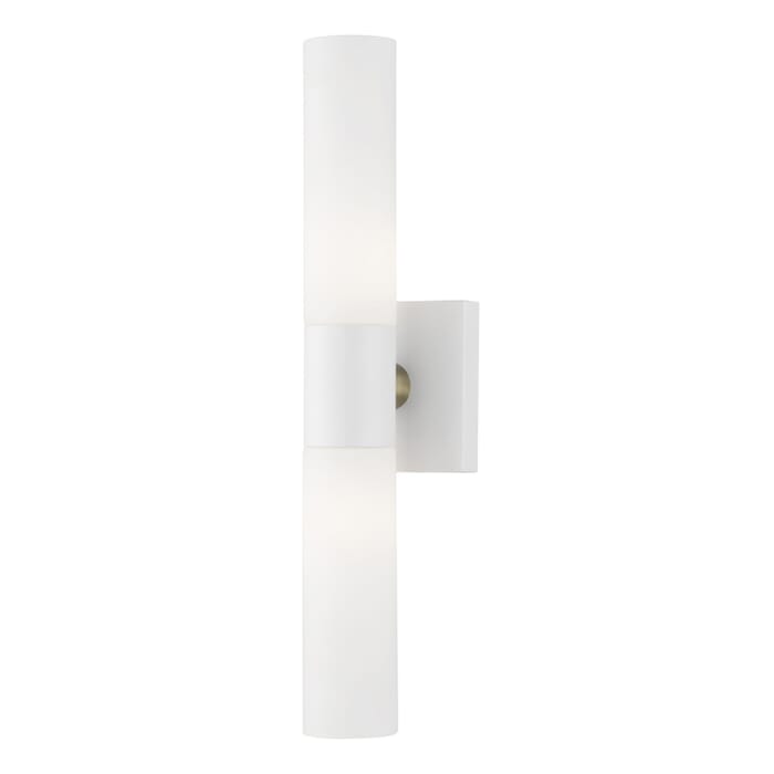 Aero 2-Light Bathroom Vanity Light in Textured White w with Antique Brass Aero 2-Light Bathroom Vanity Light in Textured White w with Antique Brass