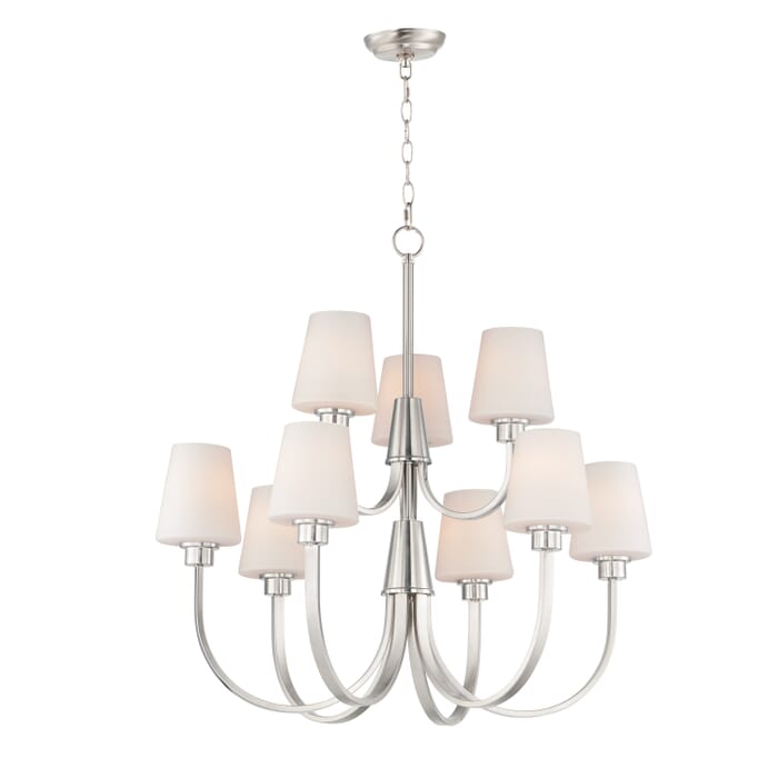 Maxim Shelter 9-Light Transitional Chandelier in Satin Nickel Maxim Shelter 9-Light Transitional Chandelier in Satin Nickel