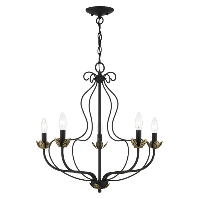 Katarina 5-Light Chandelier in Black w with Antique Brasss Katarina 5-Light Chandelier in Black w with Antique Brasss