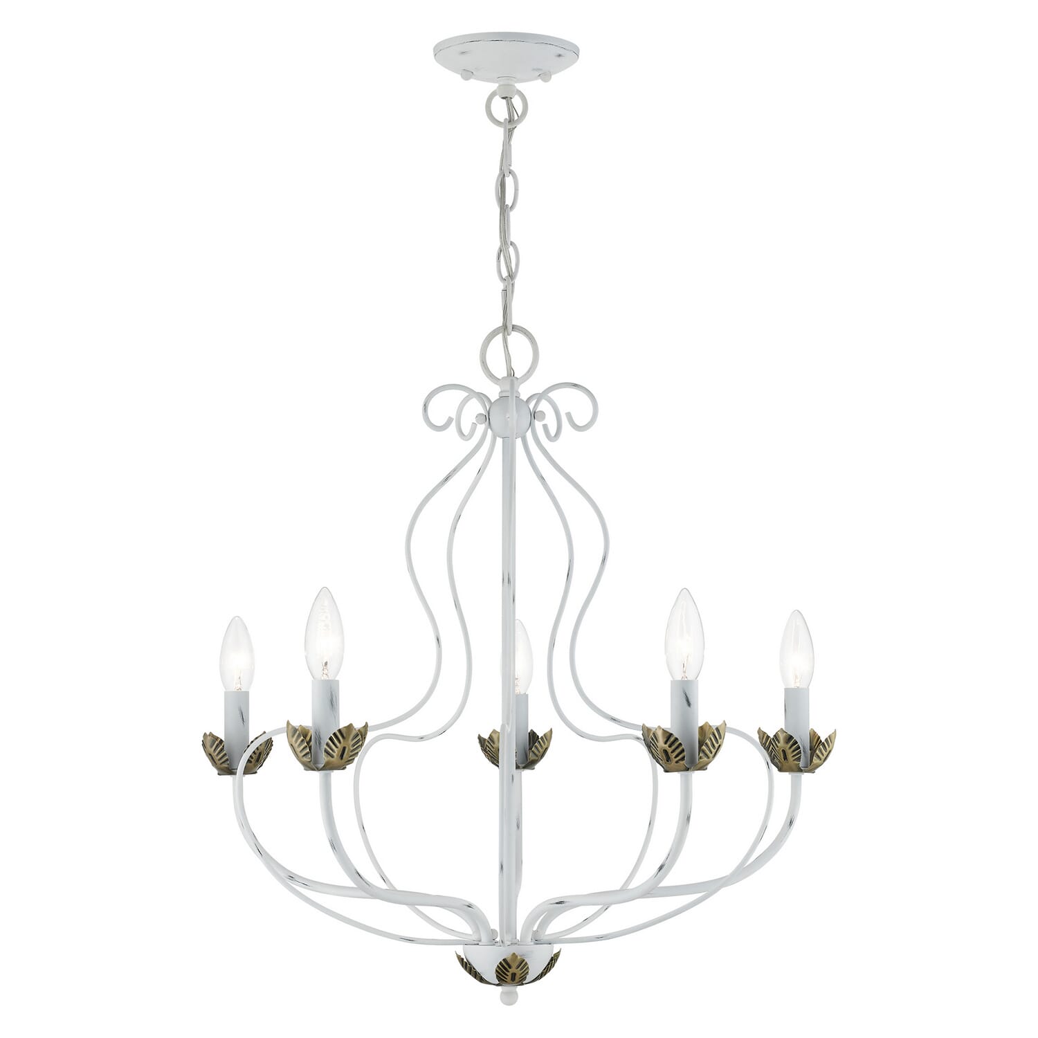 Katarina 5-Light Chandelier in Antique White w with Antique Brasss