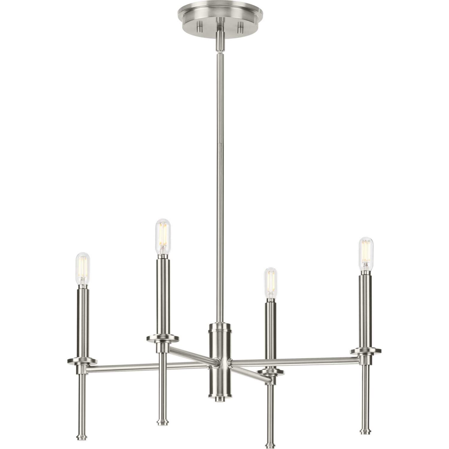 Brushed Nickel Four Light Chandelier from the Elara Collection