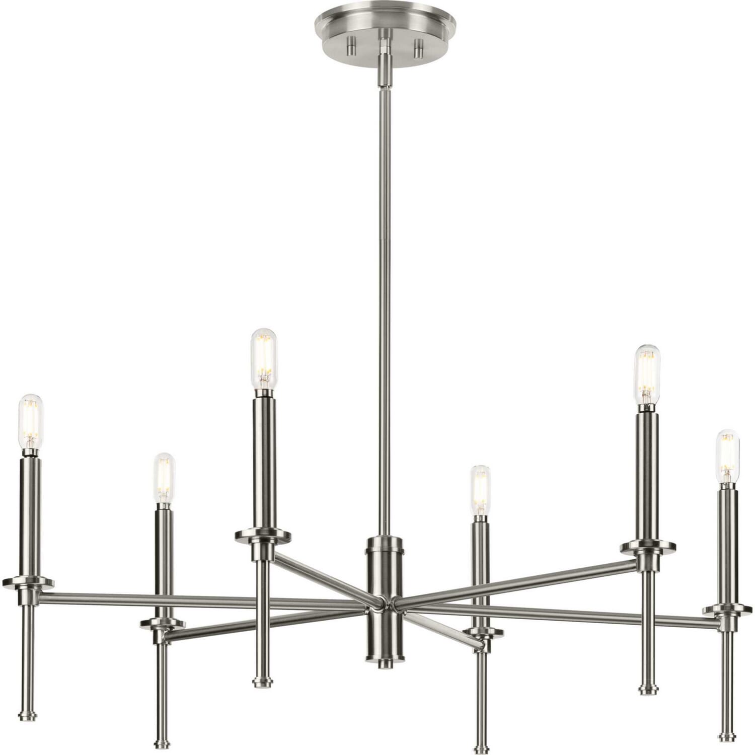 Brushed Nickel Six Light Chandelier from the Elara Collection