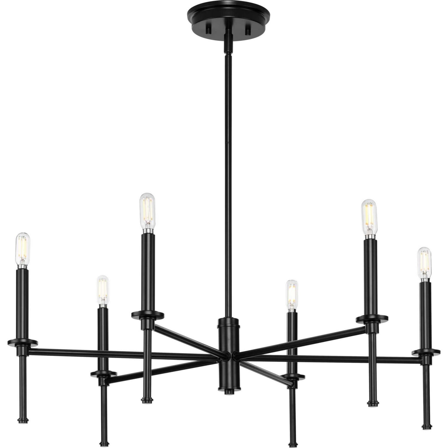 Matte Black Six Light Chandelier from the Elara Collection