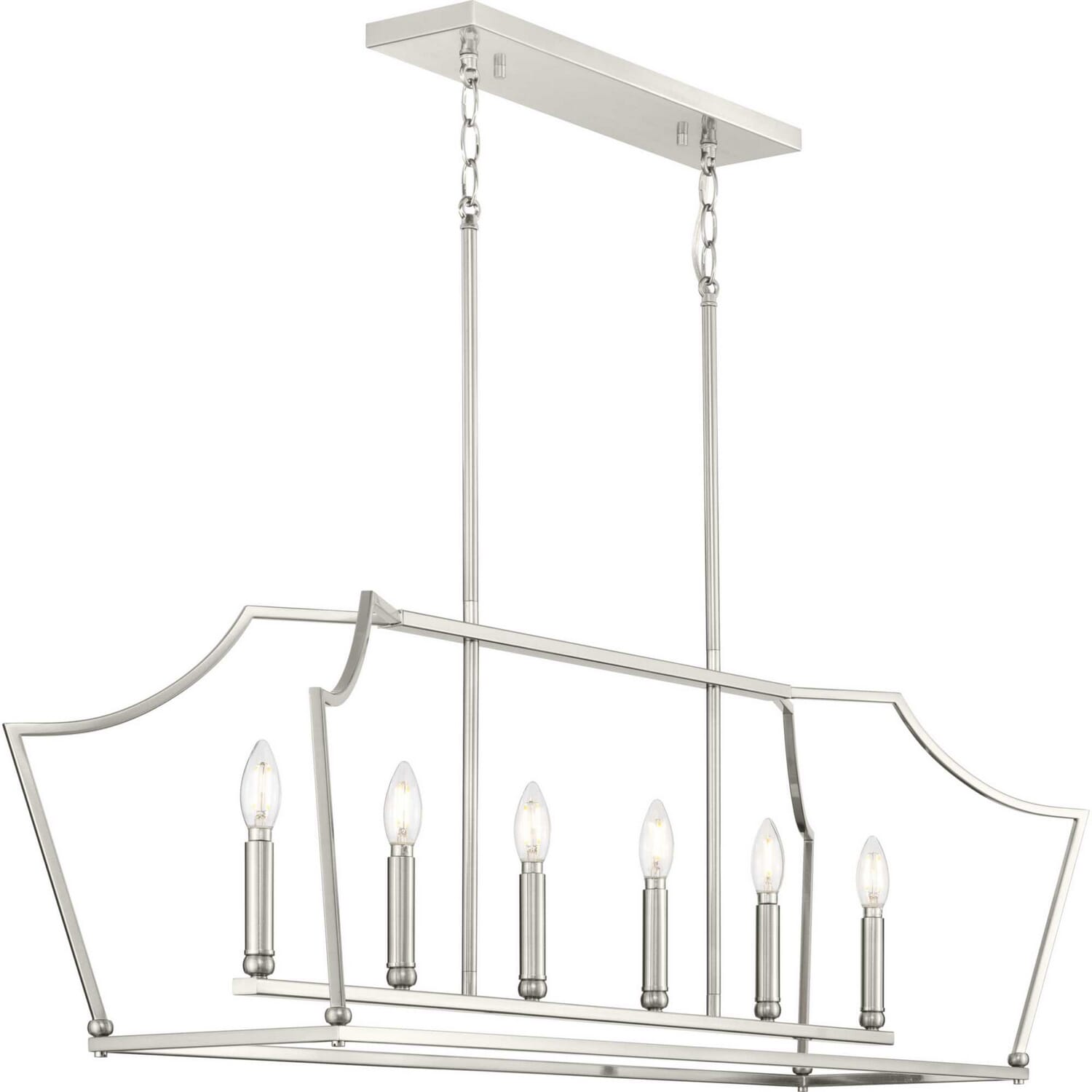 Brushed Nickel Six Light Linear Island Chandelier from the Parkhurst Collection