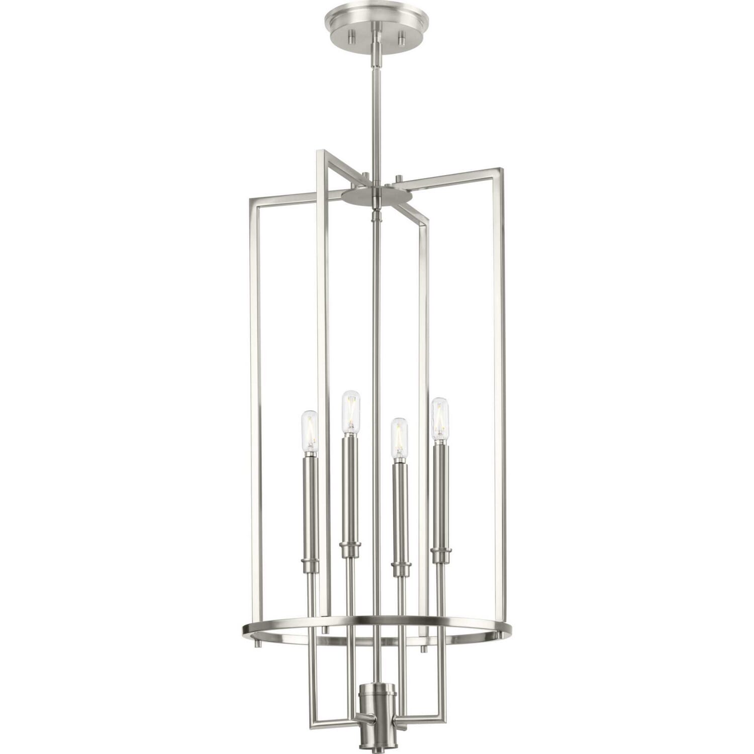 Brushed Nickel Four Light Foyer Chandelier from the Elara Collection