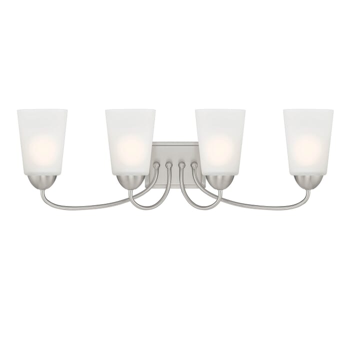 Malone 4-Light Bathroom Vanity Light in Brushed Nickel Malone 4-Light Bathroom Vanity Light in Brushed Nickel