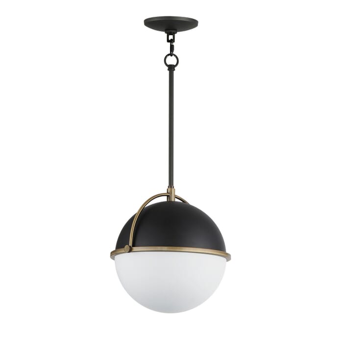 Duke 1-Light Pendant in Black with Weathered Brass Duke 1-Light Pendant in Black with Weathered Brass