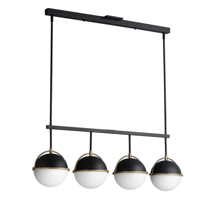 Duke 4-Light Linear Pendant in Black with Weathered Brass Duke 4-Light Linear Pendant in Black with Weathered Brass
