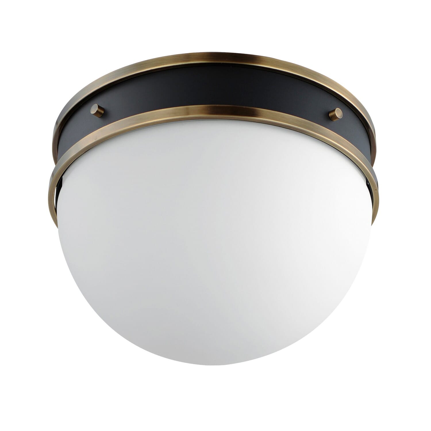 Duke 1-Light Flush Mount in Black with Weathered Brass
