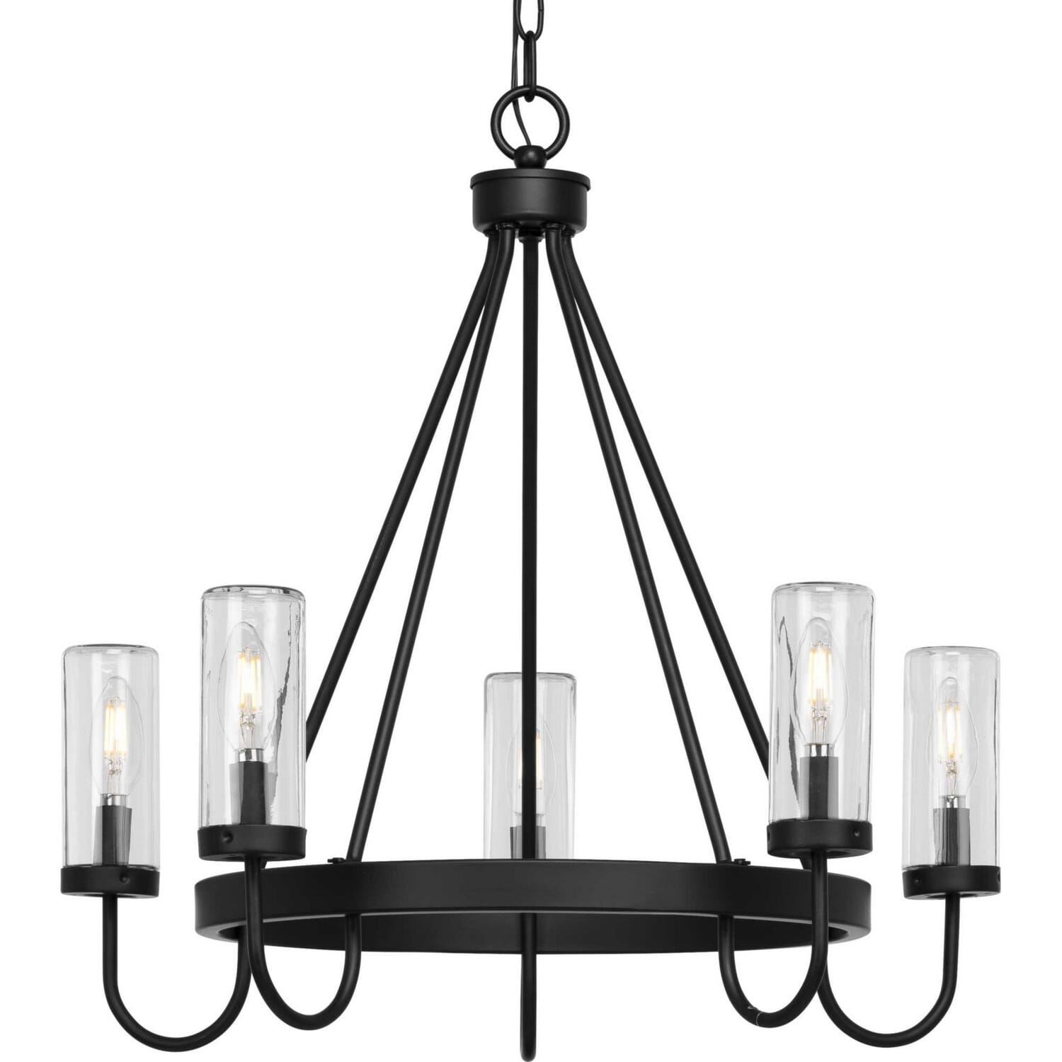 Matte Black Five Light Outdoor Chandelier from the Swansea Collection