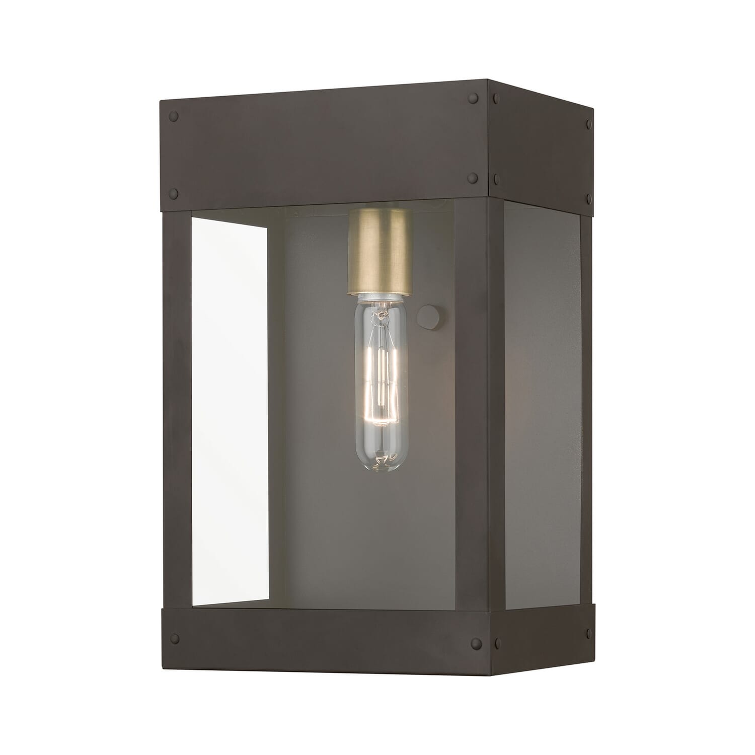 Barrett 1-Light Outdoor Wall Lantern in Bronze w with Antique Brass Candle