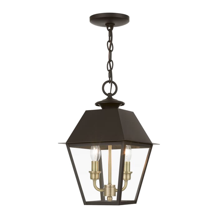 Wentworth 2-Light Outdoor Pendant in Bronze w with Antique Brass Finish Cluster Wentworth 2-Light Outdoor Pendant in Bronze w with Antique Brass Finish Cluster