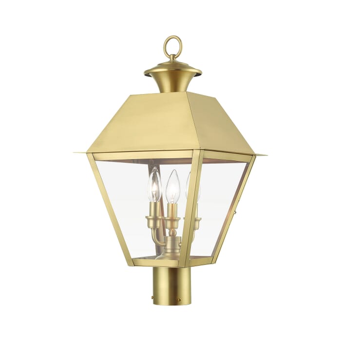 Wentworth 3-Light Outdoor Post Top Lantern in Natural Brass Wentworth 3-Light Outdoor Post Top Lantern in Natural Brass
