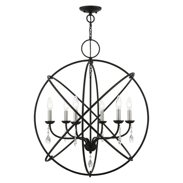 Aria 6-Light Chandelier in Black w with Brushed Nickel Finish Candles Aria 6-Light Chandelier in Black w with Brushed Nickel Finish Candles