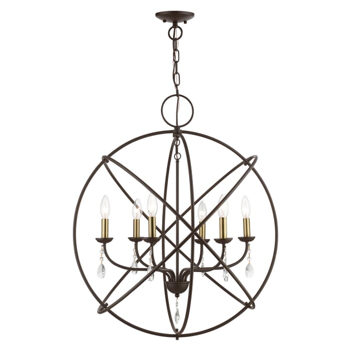 Aria 6-Light Chandelier in Bronze w with Antique Brass Finish Candles Aria 6-Light Chandelier in Bronze w with Antique Brass Finish Candles