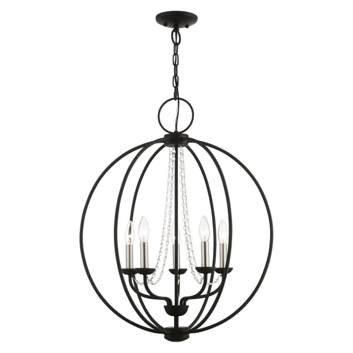 Arabella 5-Light Chandelier in Black w with Brushed Nickel Finish Candles Arabella 5-Light Chandelier in Black w with Brushed Nickel Finish Candles