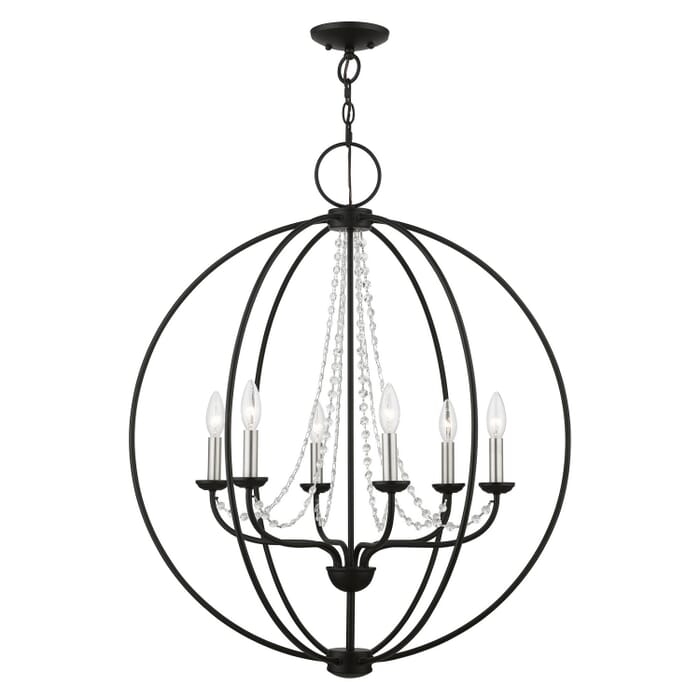 Arabella 6-Light Chandelier in Black w with Brushed Nickel Finish Candles Arabella 6-Light Chandelier in Black w with Brushed Nickel Finish Candles