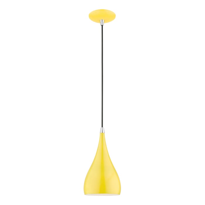 Amador 1-Light Mini Pendant in Shiny Yellow w with Polished Chrome Amador 1-Light Mini Pendant in Shiny Yellow w with Polished Chrome