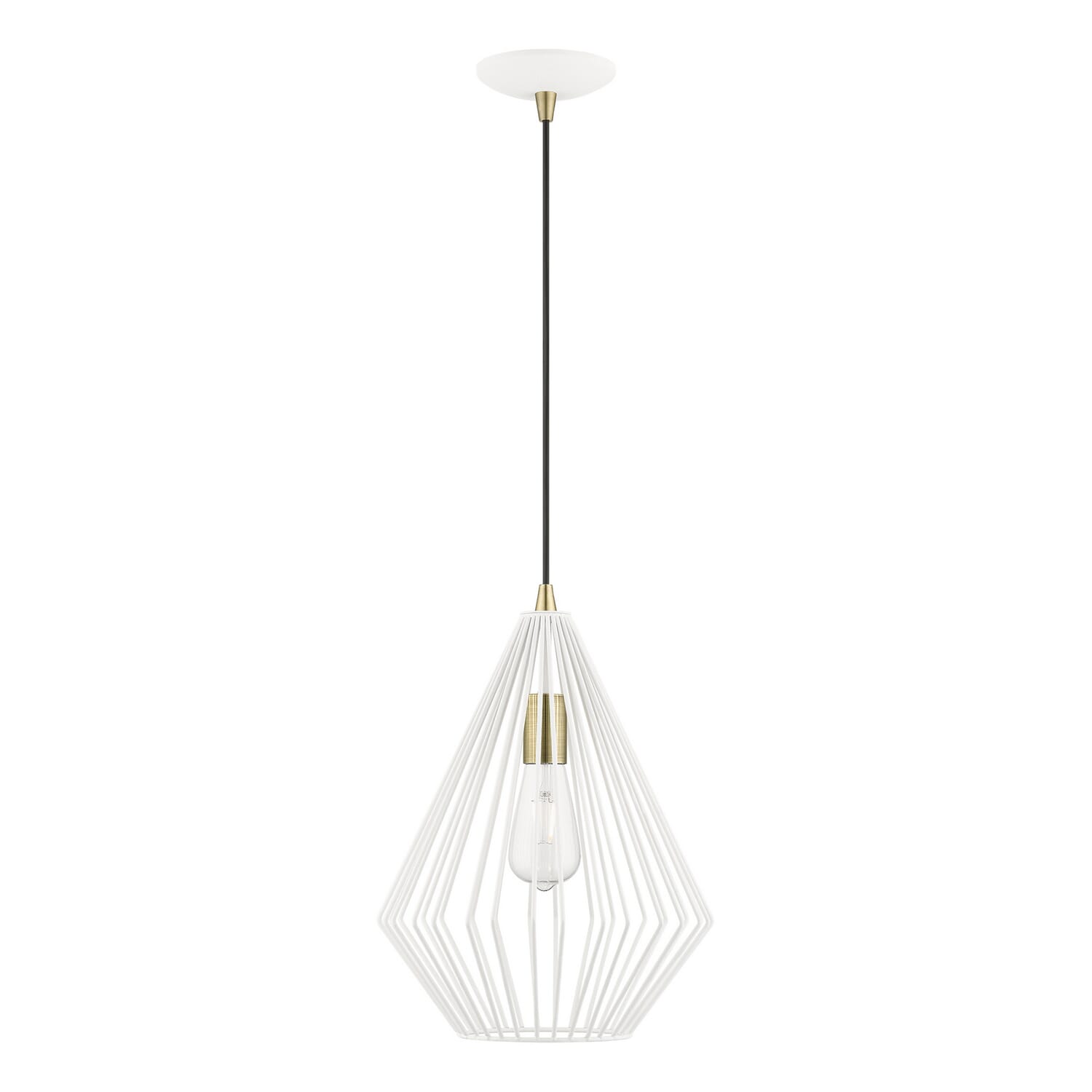 Linz 1-Light Pendant in Textured White w with Antique Brass
