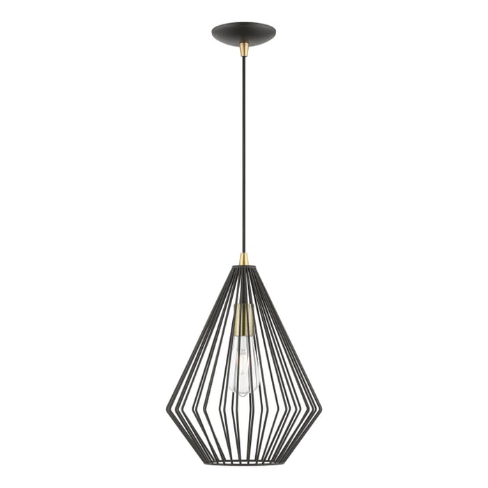 Linz 1-Light Pendant in Textured Black w with Antique Brass Linz 1-Light Pendant in Textured Black w with Antique Brass