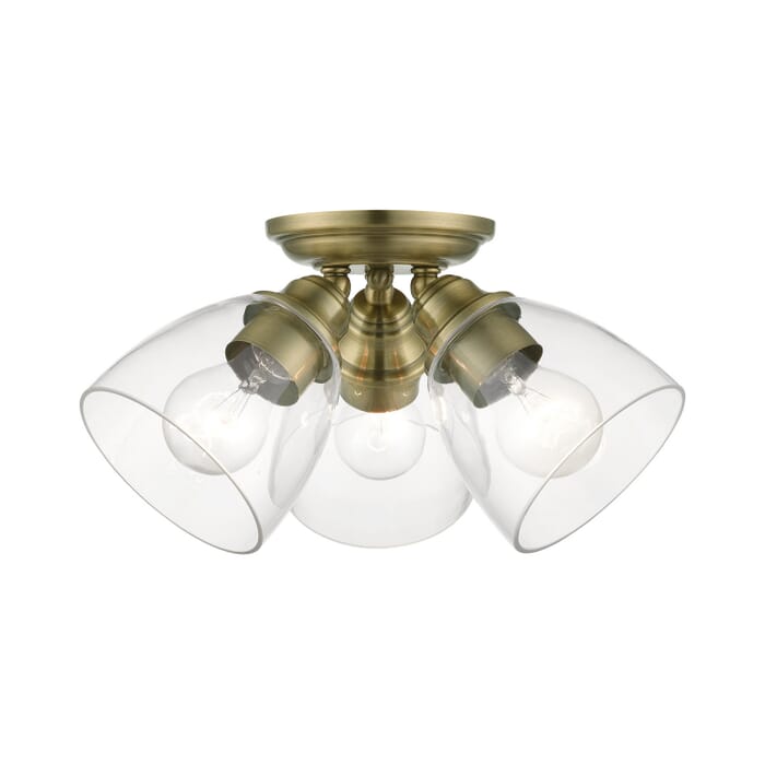 Montgomery 3-Light Semi-Flush Mount in Antique Brass Montgomery 3-Light Semi-Flush Mount in Antique Brass