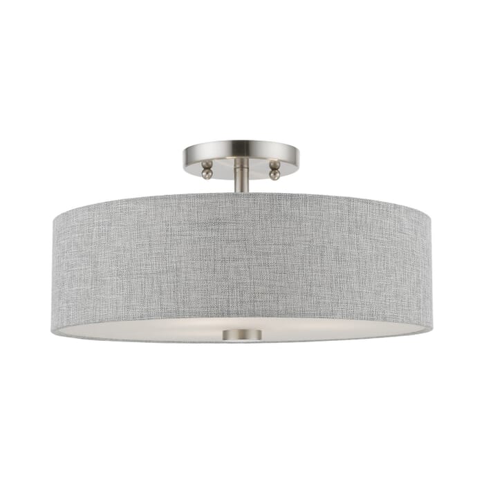 Dakota 3-Light Semi-Flush Mount in Brushed Nickel w with Shiny White Dakota 3-Light Semi-Flush Mount in Brushed Nickel w with Shiny White