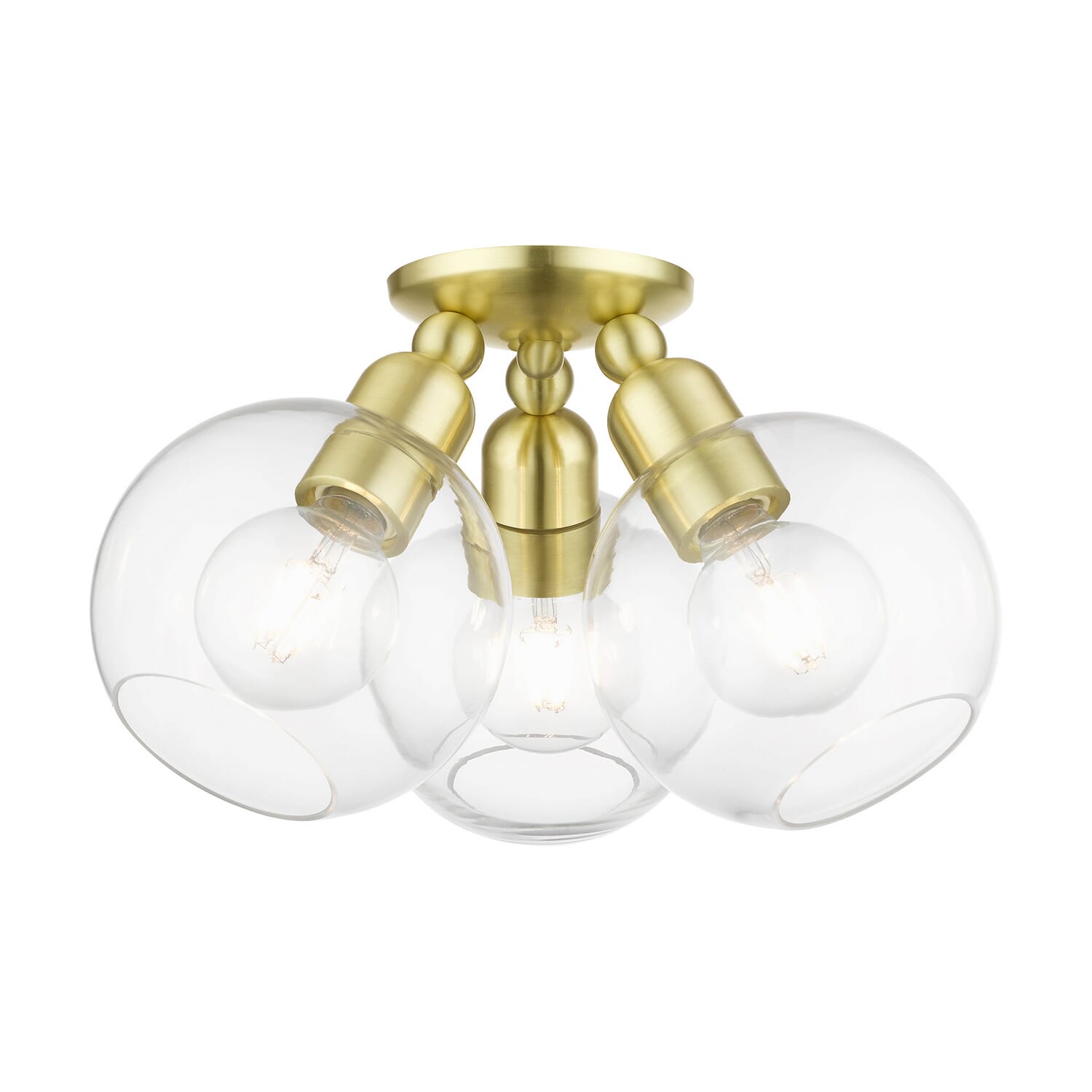 Downtown 3-Light Semi-Flush Mount in Satin Brass