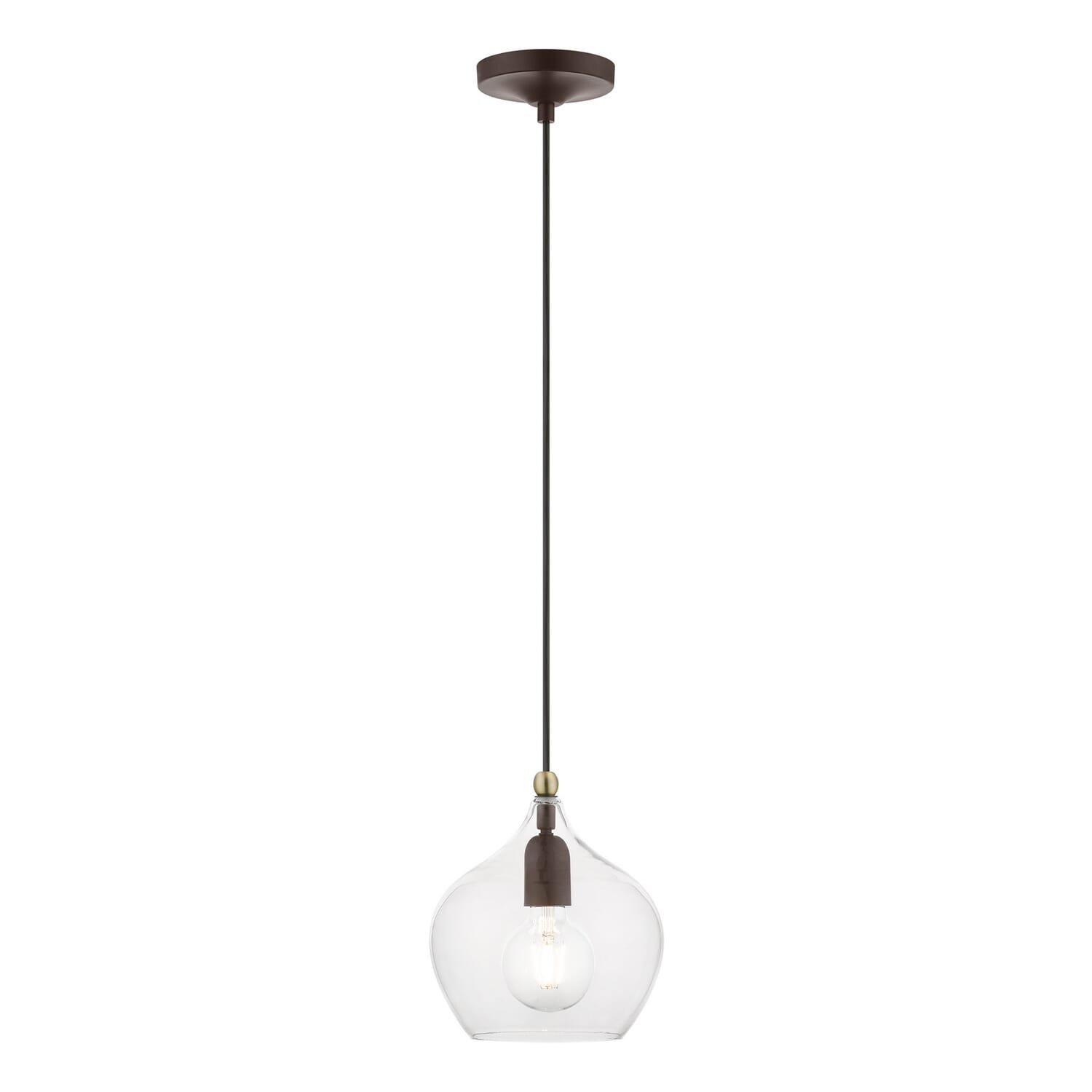 Aldrich 1-Light Pendant in Bronze w with Antique Brass