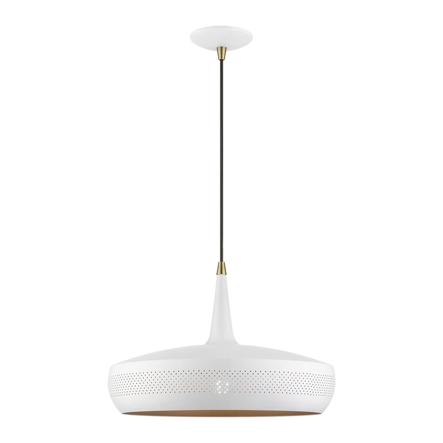 Banbury 1-Light Pendant in White w with Antique Brass