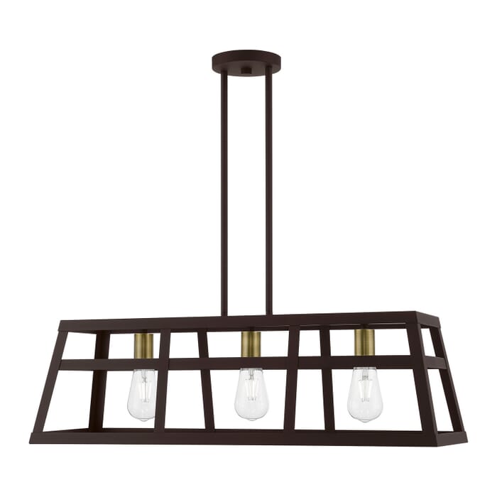 Schofield 3-Light Linear Chandelier in Bronze w with Antique Brass Schofield 3-Light Linear Chandelier in Bronze w with Antique Brass