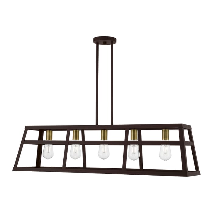 Schofield 5-Light Linear Chandelier in Bronze w with Antique Brass Schofield 5-Light Linear Chandelier in Bronze w with Antique Brass