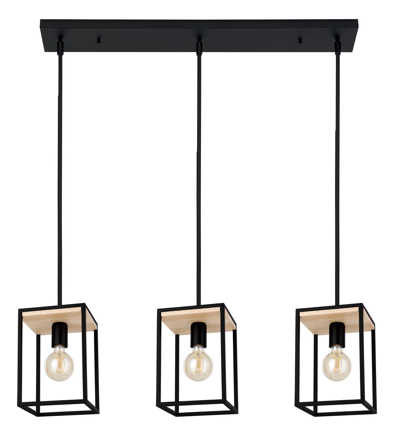 Libertad 3-Light Linear Pendant in Structured Black & Natural Wood
